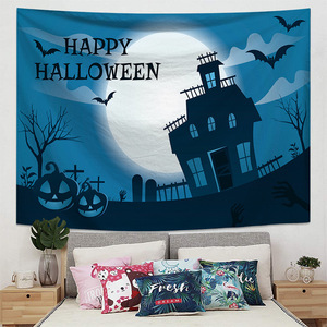 Alta Impresión Digital Halloween espeluznante calabaza Casa Encantada casa decoración pared colgante de pared tapiz - Product Image 6