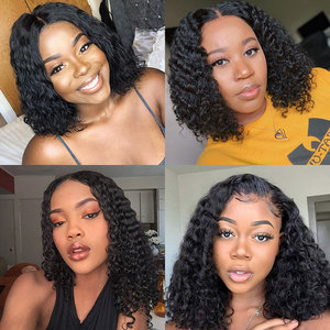 Perruque courte bouclée en cheveux humains brésiliens avec dentelle frontale 13x4, avec cheveux de bébé, ondulée <span class=keywords><strong>et</strong></span> mouillée, pré-épilée, pour femmes noires - Product Image 5