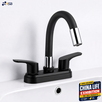 Robinet en plastique brossé avec deux poignées en acier inoxydable 304, robinet d'eau moderne à 2 trous pour salle de bain et cuisine