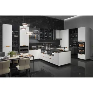 2023木製高品質L字型モジュラーキッチンキャビネット食器棚デザイン