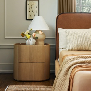 Mesita de Noche Nórdica de Lujo con 2 Cajones, Mesitas de Noche Ovaladas de Madera Italiana para Dormitorio - Product Image 3