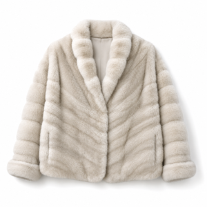 เสื้อโค้ทสั้นผู้หญิงฤดูหนาว แบรนด์ Pearl Genuine Mink แบบลำลอง กันลม ซับในโพลีเอสเตอร์ ย้อมสีพื้น แต่งปกผ้าขนสัตว์แบบพับได้เต็มตัว - Product Image 5