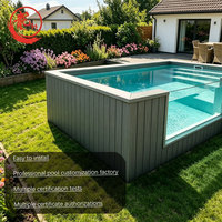 Grande piscine hors sol en fibre de verre de 20 pieds ou 40 pieds avec conteneur d'expédition, en WPC, en bois, en verre acrylique, avec terrasse, pour jardin et extérieur