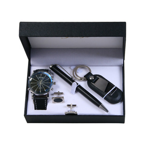 Promotional Leather Executive Father's Day <strong>Gift</strong> <strong>Set</strong> <strong>Watch</strong> Keychain Pen Cufflinks Four <strong>Sets</strong> Of Business Men With Hand <strong>Gift</strong> Box - Product Image 2