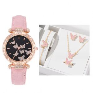 IStapromo Gifts 5pcs/set Multi Color <b>Watch</b> Set Butterfly Ring <b>Necklace</b> Bracelet Earring Luxury Explosive Personality <b>Watch</b> Set - Product Image 1
