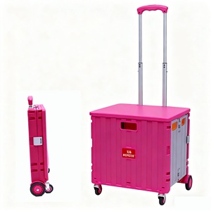 Carrito rodante plegable de gran capacidad de fábrica con 4 ruedas, carrito de compras plegable de plástico, carros de compras manuales ajustables - Product Image 1