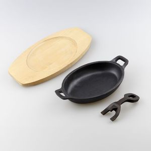 Sartén de hierro fundido para barbacoa, parrilla para cena, mango extraíble, tablero de madera, sartén, sartén, bistec, plato de comida - Product Image 2