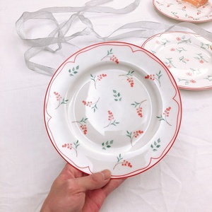 Assiette à dîner en céramique rétro coréenne, motif floral rose, assiette occidentale, assiette à dessert, assiette à fruits, assiette à gâteau - Product Image 6