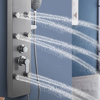 Colonne de douche murale en acier inoxydable à économie d'eau avec cascade, double poignée thermostatique et jets de massage corporel 5