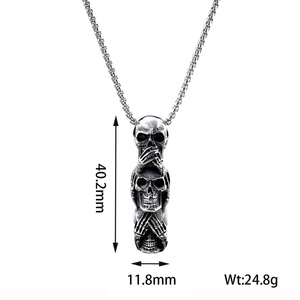 316L เครื่องประดับสแตนเลสสำหรับผู้ชายที่เป็นนักขี่จักรยานเครื่องประดับไม่ชั่วร้ายได้ยินเสียงไม่ชั่วร้ายดูไม่มีสิ่งชั่วร้าย3มิติจี้กะโหลก - Product Image 2