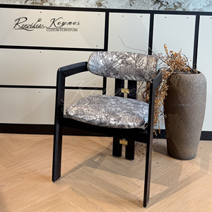 Keynes Wood Frame Dining <b>Chair</b> Floral Pattern Fabric Upholstered Armchair Factory Direct Commercial Furniture - Product Image 3