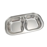 Plateau de service divisé en acier inoxydable 304 à 2 compartiments, assiette à nourriture, plat à collation pour restaurant, hôtel, maison, camping