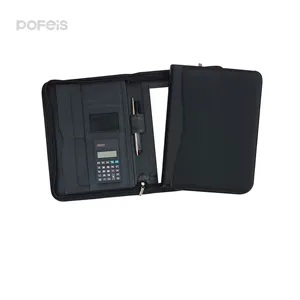 Fabbrica di cuoio raccoglitore portafoglio in pelle Organizer con cerniera cartella con calcolatrice Pu File Bag