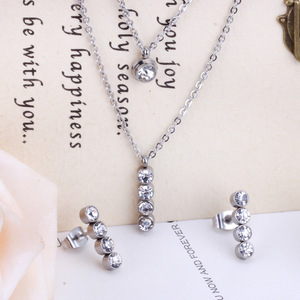 Women's Gold Plated <b>Crystal</b> <b>Stud</b> <b>Earrings</b> And Necklace Set 4mm Pendant 45cm Chain Everyday Wear Jewelry Gift - Product Image 3
