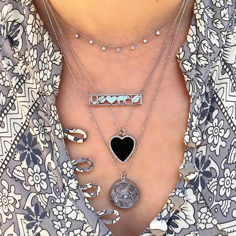 Gemnel Fashion jewelry 925 silver elephant heart medallion bar necklace