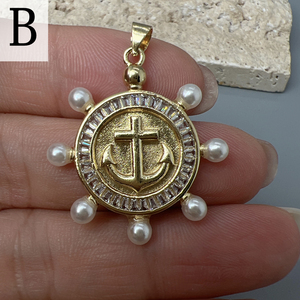 Bán buôn thời trang vòng Zircon giả ngọc trai chéo tám cánh sao mặt dây quyến rũ đối với trang sức Làm Vòng Cổ phụ kiện - Product Image 4