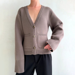 V-Neck Pocket Knitted Cardigan Loose Long Sleeve Solid Color Women's Sweater Autumn Winter Style - Product Image 1