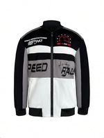 Blouson Bomber Rétro à Rayures OEM ODM pour Homme, Coupe Oversize, Imprimé Graphique Color Block, Veste Zippée pour le Streetwear