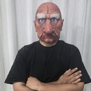 Masque réaliste en latex de vieil homme amusant et pétillant avec yeux bouffants, nez large et tête chauve – Accessoire de costume pour fête d'Halloween - Product Image 3