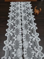 Dentelle en maille blanche de haute qualité, tricotée, transparente, avec broderie florale grande et ajourée, bord festonné, écologique, 100% pour filles