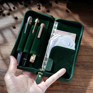 In vera pelle 4 slot custodia per penna stilografica portamatite scuola ufficio cancelleria cerniera custodia per scuola di cancelleria - Product Image 4