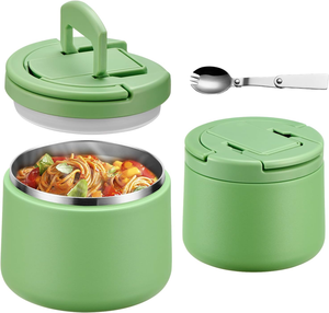 Bocal alimentaire isotherme sous vide de 14 oz avec couvercle à boucle, thermos à soupe pour aliments chauds pour enfants, récipient à lunch en acier inoxydable à large ouverture anti-fuite avec cuillère - Product Image 1