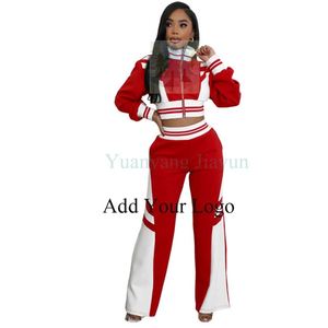 Custom Logo Streetwear Women's Mini Dress Contrast Color Zipper Long Sleeve Lapel Jacket 2 Piece Sexy Outfit - Product Image 3