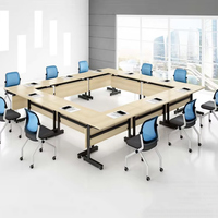 Table de conférence pliante avec plateau rabattable, table de formation mobile avec roulettes, bureau pliable gain de place pour séminaire et salle de classe