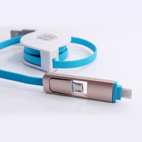 Câble de données rétractable King Kong 2-en-1 Lightning/Micro USB avec logo personnalisable, charge rapide pour téléphone portable et voiture