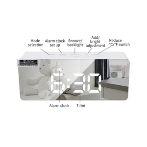 New Product High Quality Led Multi-function Digital Snooze Display Time Table Alarm Mirror Clocks Led Mirror Clock