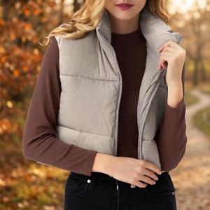 Chaleco Acolchado Ligero sin Mangas para Mujer, Ropa de Invierno Transpirable, Tejido de Poliéster, Cortavientos, con Cierre Frontal, Estilo Casual - Product Image 3
