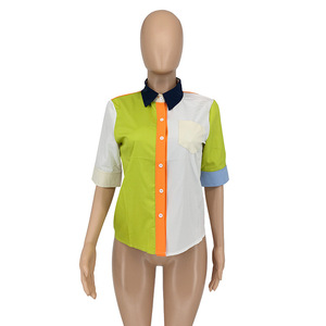 Summer New Fashion Casual Splicing <b>Patchwork</b> Color Collision Short Sleeve <b>Shirt</b> Blouse Fashion - Product Image 3