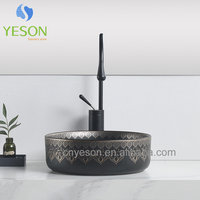 Yeson luxe traditionnel noir couleur Style moderne ovale toilette lavabo évier hôtel égouttoir belle fleur imprimer pour salle de bain