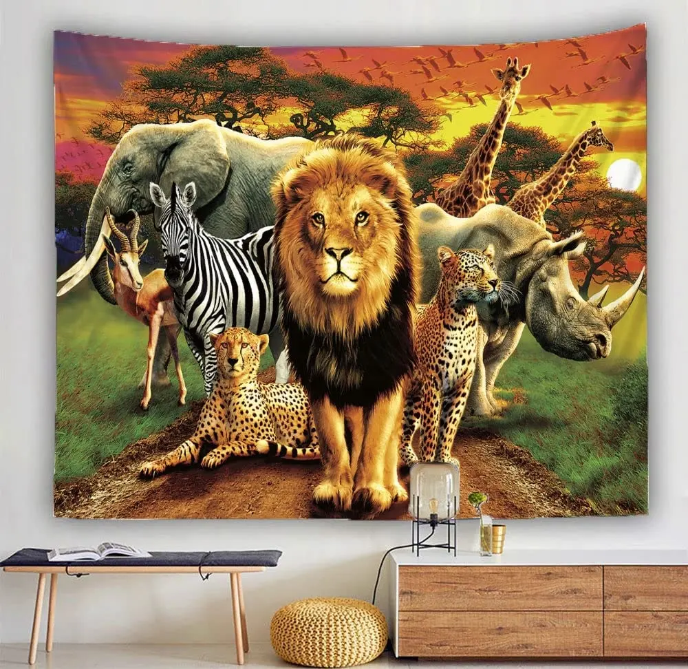 Forest Animal Tapestry Africa Lion Tiger Wolf Wild Horse Custom Wall Tapestries for Bedroom Living Room