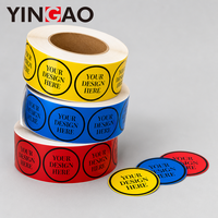Rouleau d'autocollants personnalisés, étiquettes rondes multicolores jaunes et bleues, scellées, en vinyle imperméable pour sacs en papier kraft, autocollants d'emballage Yingao, logo