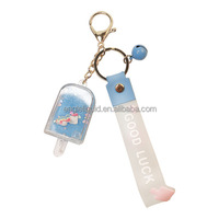 Porte-clés 2026 Eagle en acrylique, nouveau, avec liquide à effet sable mouvant et motifs de sucette glacée mignonne et de tasse de thé au lait, et huile flottante