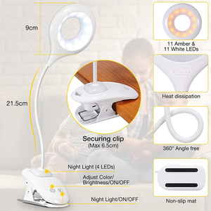 Đèn đọc sách kẹp đa năng 22 đèn LED, pin 2000mAh mới, sạc lại được, bảo vệ mắt, cổ ngỗng, điều khiển cảm ứng, tích hợp đèn ngủ - Product Image 4