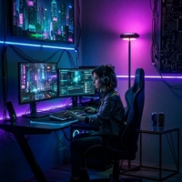 Lámpara de Pie Inteligente RGBWW con Control Inteligente, 1500LM, Regulable en Tres Zonas, con App WiFi Matter para Juegos y Sala de Estar