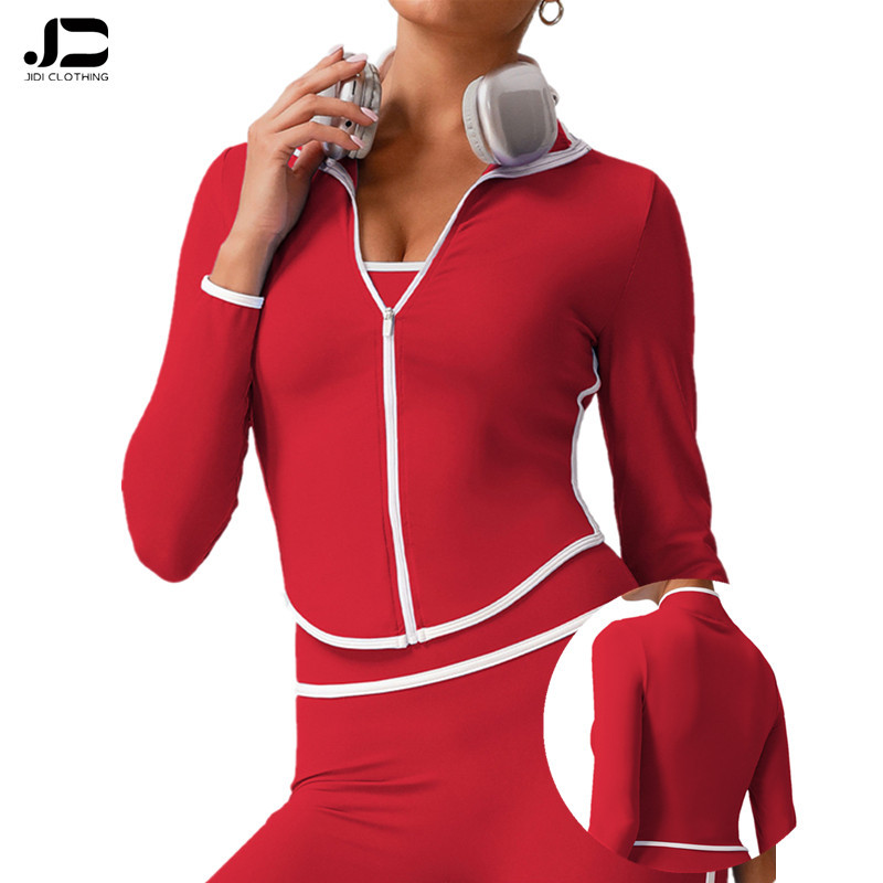 The New Color Contrast Zipper Stand Collar Naked Sense Yoga Jacket Female Autumn and Winter Wear Running Fitness Long Sleeve Top