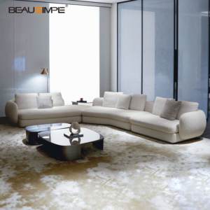 Canapé d'angle en tissu incurvé minimaliste haut de gamme italien Saint Germain Villa Living Room - Product Image 1