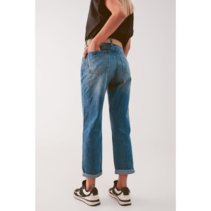 Jean taille haute avec fente sur la cuisse en bleu moyen - Product Image 2
