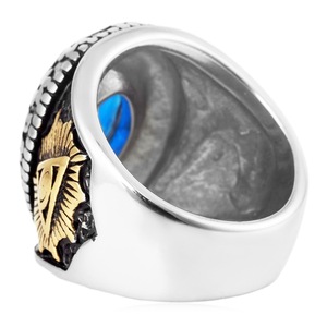 yunnique Men's <b>Titanium</b> Steel <b>Ring</b> With Blue Gemstone Star Pattern Bezel Setting Fashion Jewelry Gift - Product Image 3