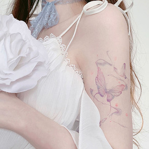 สติกเกอร์ลาย<span class=keywords><strong>สัก</strong></span>ชั่วคราวลายผีเสื้อสีน้ำฟ้า ลายศิลปะร่างกายนางฟ้าสีม่วงในฝัน สำหรับผู้หญิง ขายส่ง ลายสักปลอมกันน้ำ - Product Image 2