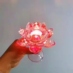 Hand Made Lotus Flower Colored Glass Tealight Candle Holder