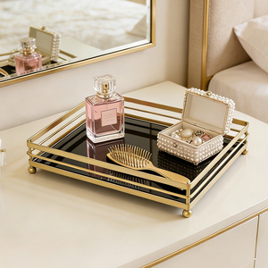 Wholesale Modern European Perfume Cosmetic Vanity <strong>Tray</strong> Home Decor <strong>Tray</strong> Large Gold <strong>Mirror</strong> <strong>Tray</strong> - Product Image 1