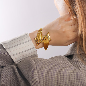 Dolphin Shape Gold Plated <b>Cuff</b> <b>Bracelet</b> For Women Fashion Jewelry Animal Design Open Bangle Stainless Steel 18K Plated - Product Image 4