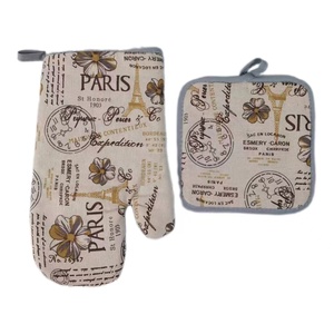 Ensemble de mitaines de four et de gants en lin en <span class=keywords><strong>coton</strong></span> imprimé résistant à la chaleur pour la cuisine à domicile, le barbecue et le travail - Product Image 6