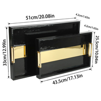 Lot de 2 plateaux de service rectangulaires modernes en cuir PU noir avec poignée en métal, plateaux de rangement décoratifs pour accessoires