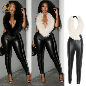 Tuta Intera da <span class=keywords><strong>Donna</strong></span> Trendy, Senza Schienale, con Pelliccia, Aderente, Lucida, Sexy, da Club, <span class=keywords><strong>Elegante</strong></span> - Product Image 2