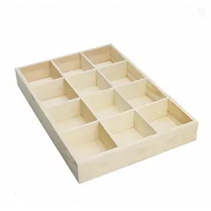 Custom Wooden Storage Divider Box Display Stand Desktop Box With 12 Compartments